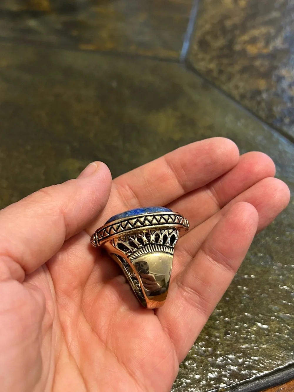 Vintage Huge BARSE Gold Tone Lapis Lazuli Statement Ring Size 9/1.2